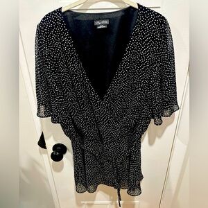 City Chic Womens Size 14 Black/White Polka Dot Faux Wrap Peplum Top